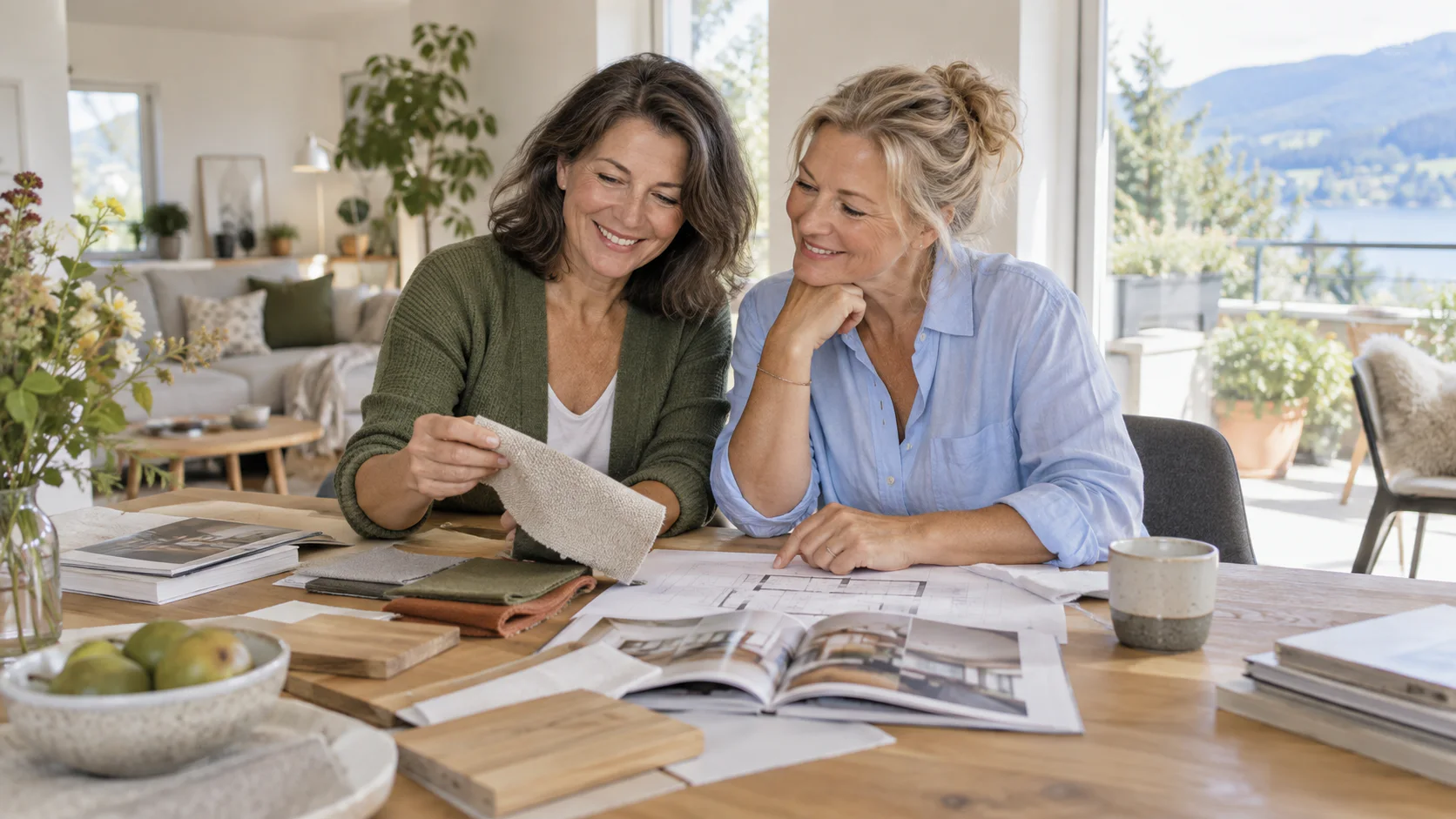 Zwei Frauen planen gemeinsam ihr zukünftiges Zuhause